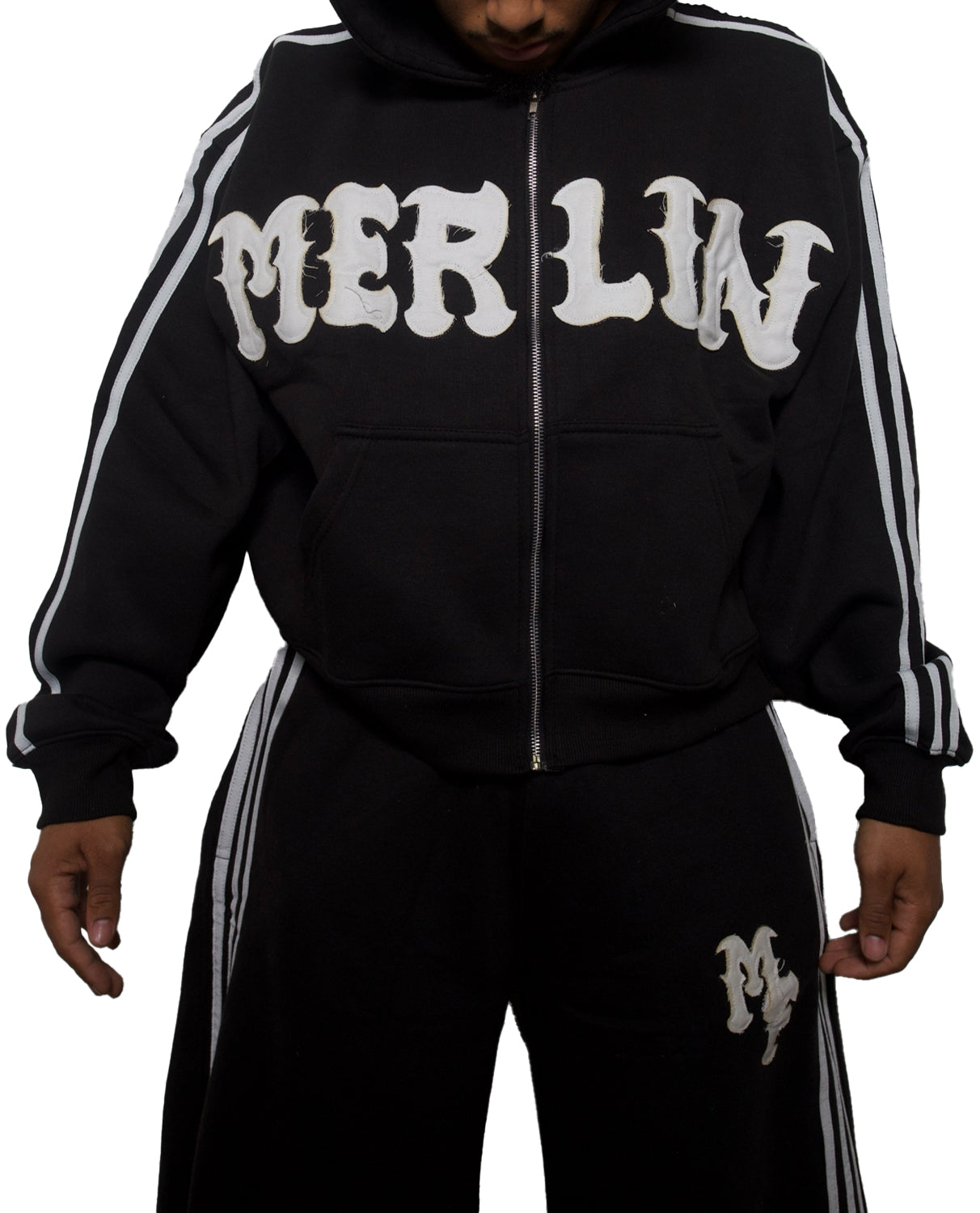 Merlin Distress Stripe Hoodie Black