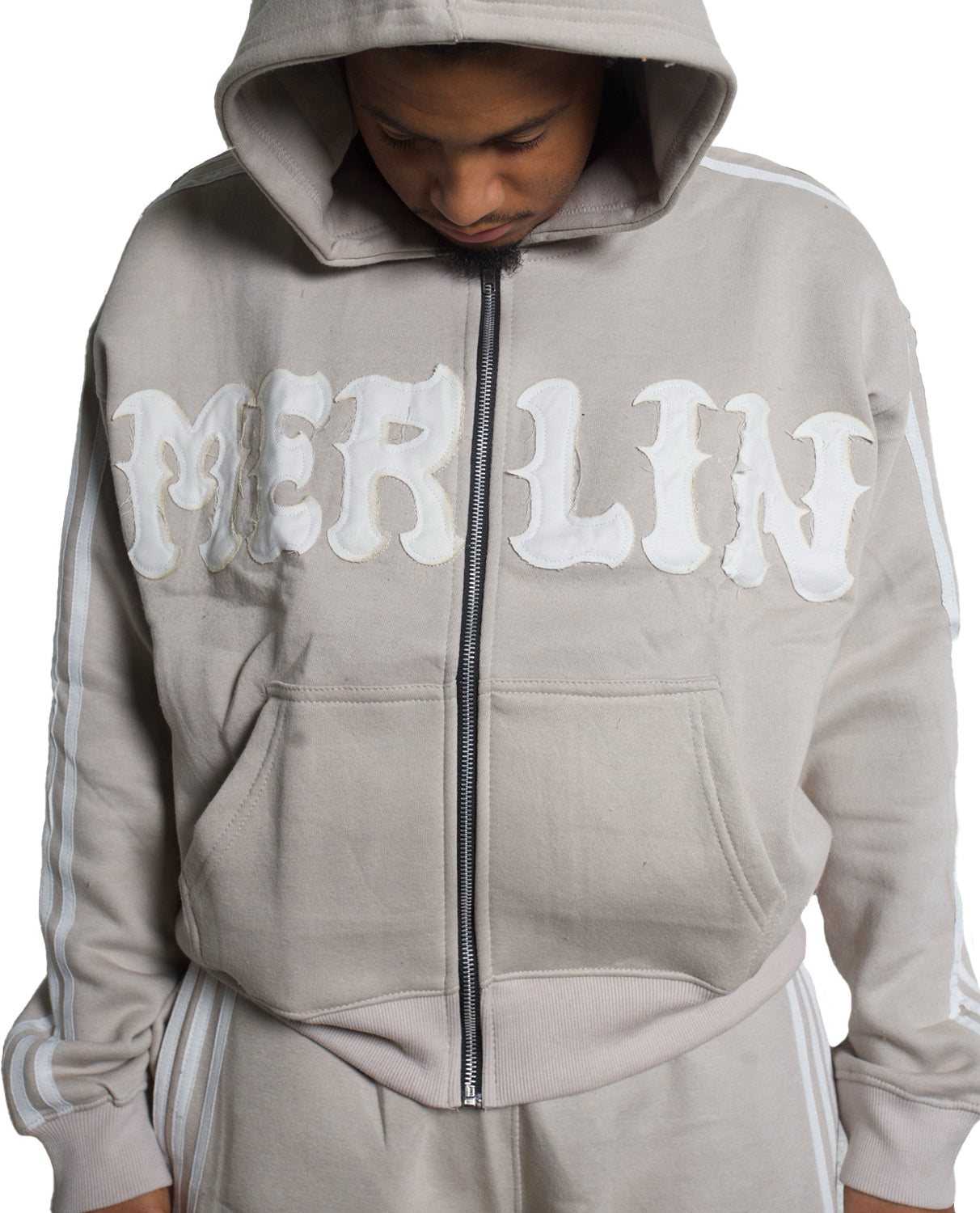 Merlin Distress Stripe Hoodie Gray