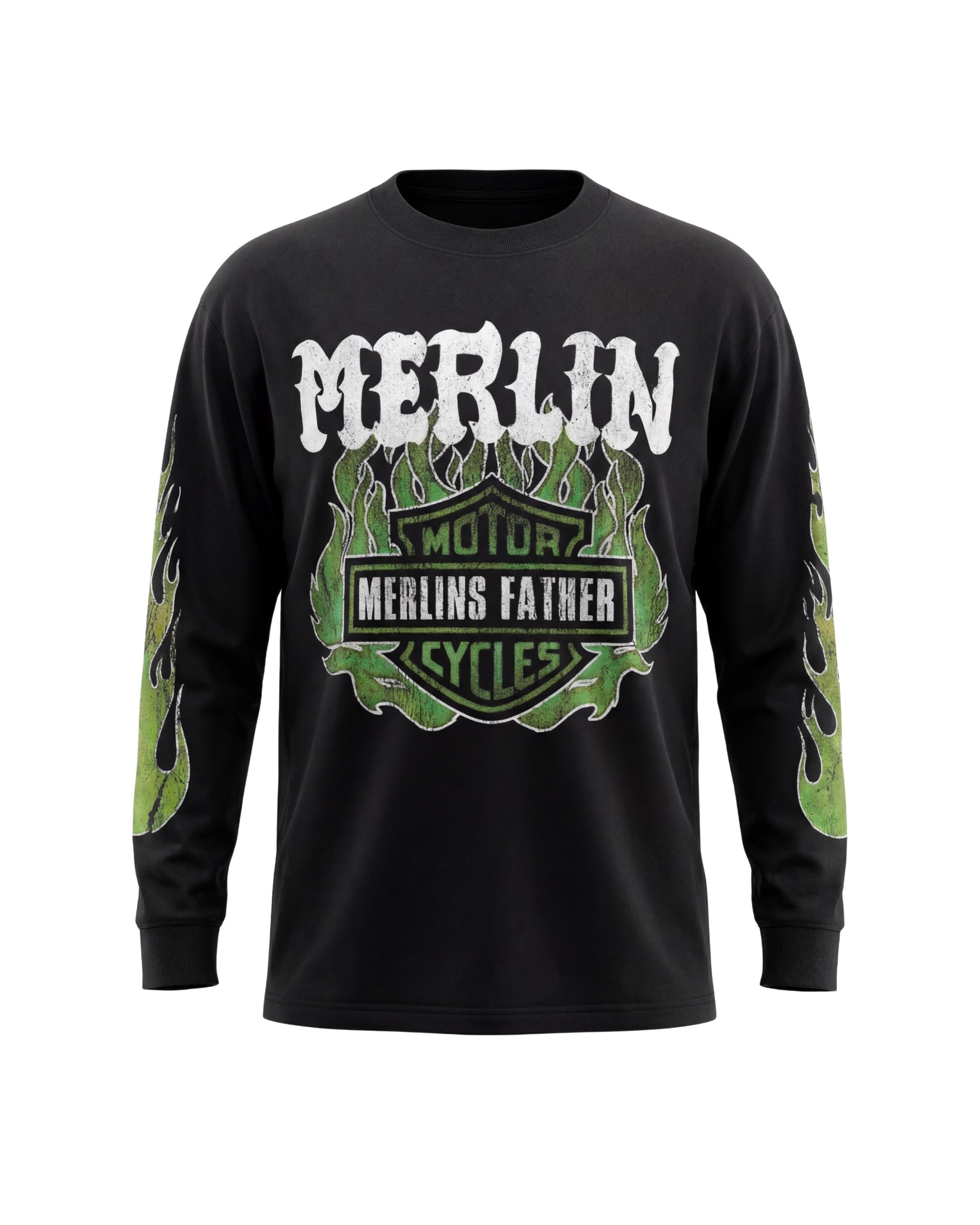 Green Flaming Acid Wash Longsleeve