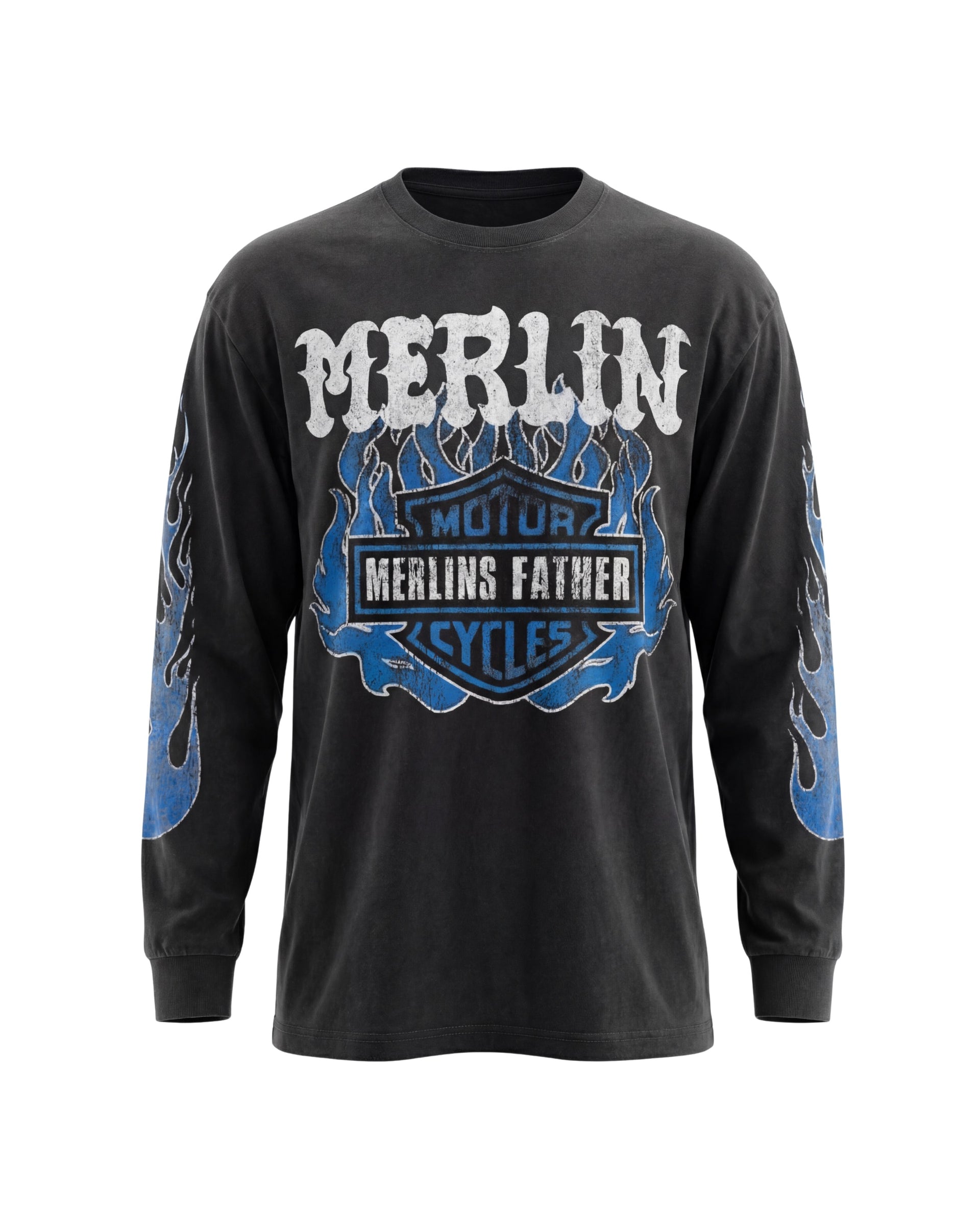 Blue Flaming Acid Wash Longsleeve