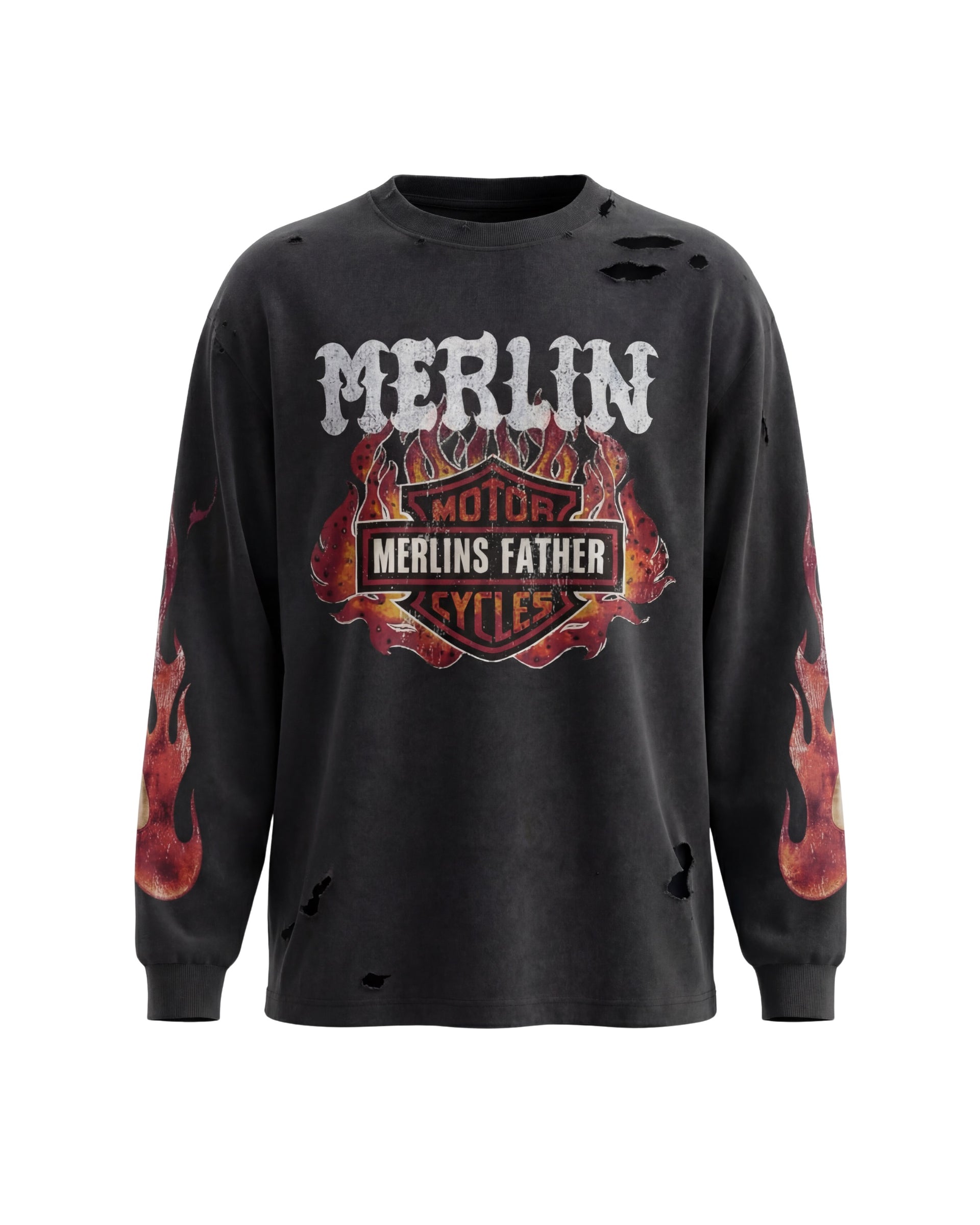 Red Flaming Acid Wash Longsleeve